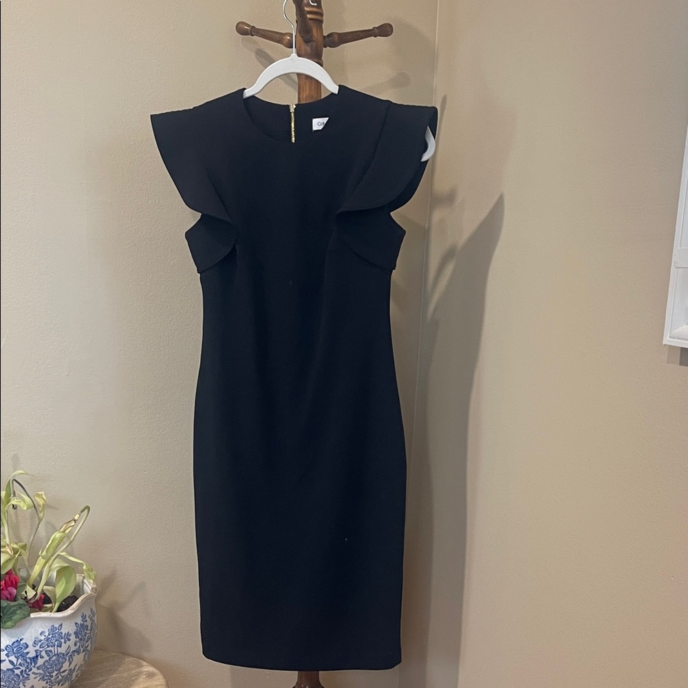 Calvin Klein Collection Black Midi Dress with Ruffle Detail